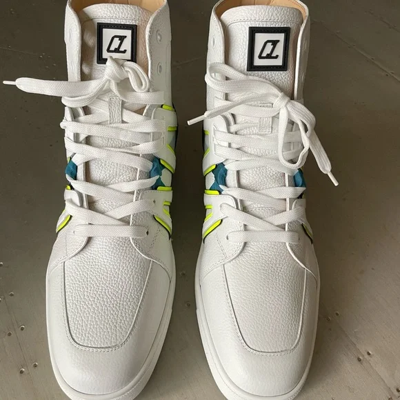 Christian louboutin vida top flat white neon sneaker trainer high top sz 43